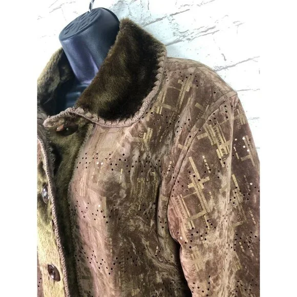 vtg‎ Milly jeans faux suede embellished sherpa coat L - Picture 5 of 13